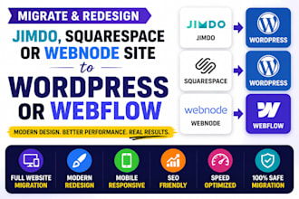 migrate redesign old jimdo squarespace or webnode site to wordpress or webflow