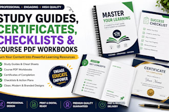 create professional study guides, certificates, checklists course PDF workbooks