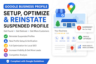 setup google my business, optimize gmb, reinstate gmb, and profile verification