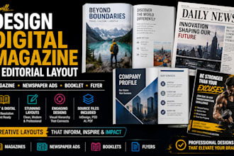 design digital magazine layout, newspaper ads editorial design booklet flyer