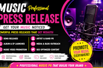 write a music press release for artists, bands and music promotion
