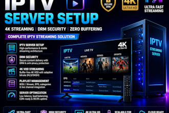 invent and configure iptv server with drm script, 4k vod streaming,and playlist