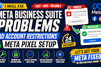 fix meta business suite problems, ad account restrictions and meta pixel setup