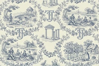 do toile de jouy monogram seamless textile clothing pattern design for fabric