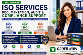 provide iso 9001, iso 14001, 45001 documentation, audit and compliance support