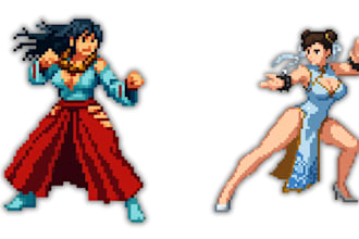 design 8bit 16bit pixel art characters, sprites, game assets, and animations