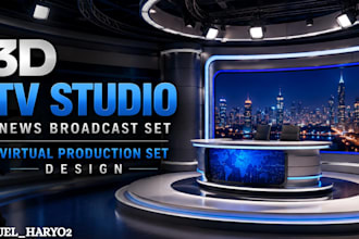 create professional 3d TV studio, news broadcast, virtual production set design