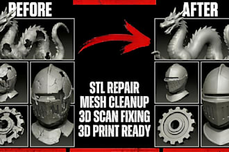 fix and clean your 3d scan data, repair mesh, optimize topology for 3d printing