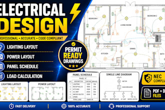 design electrical plan, lighting layout, power layout and panel schedule