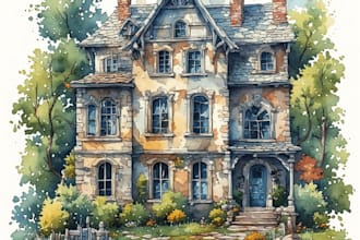 draw watercolor house portraits and building illustrations