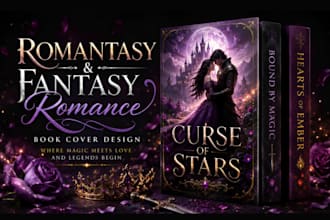 design a romantasy and fantasy romance book cover for KDP