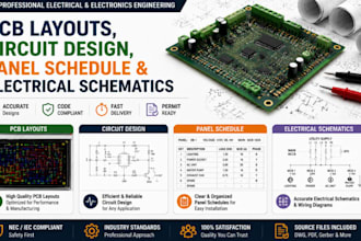 design pcb layouts, circuit design, panel schedule and electrical schematics