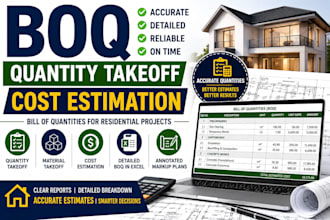 prepare boq, quantity takeoff and cost analysis for houses