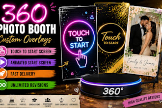 design 360 photo booth templates, overlays, and touch to start screens