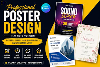 design professional posters, flyers, invitation cards and social media graphics