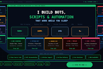 do web scraping bot,pythpn script,web bot,rpa,uipath,chrome extension,n8n,docker