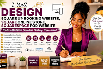 design square up booking website, square online store, squarespace pod website