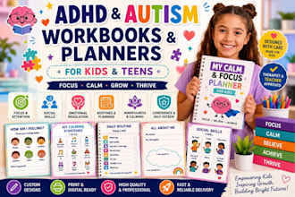 create adhd planners and autism worksheet for kids and teens