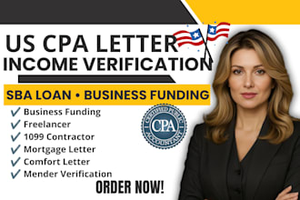 write CPA income verification letter, sba loan, self employed, business funding