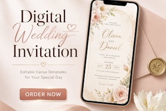design editable etsy wedding invitation, digital products, canva template mockup