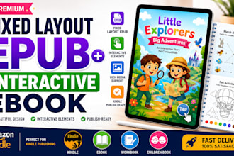 format fixed layout epub, children book layout or interactive workbook