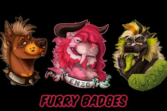 draw a cute furry badge icon and fursona profile picture