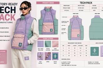 design streetwear tech pack cad flat sketch bom for manufature