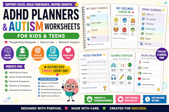 create adhd planners and autism worksheets for kids and teens