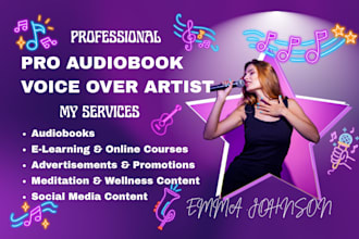 be your professional female audiobook narrator and female voice over artist
