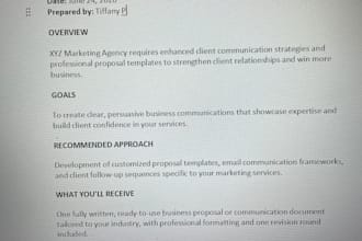 write professional business proposals and client communications for your company