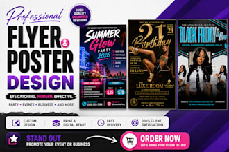 design professional birthday flyers, event posters, and invitations