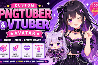 draw custom pngtuber model, anime chibi pngtuber and live2d vtuber avatar