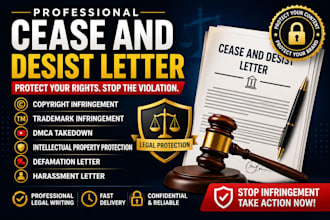 draft cease and desist letters for copyright, trademark, and defamation