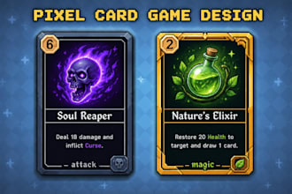 design special pixel cards for pixel game, pixel art trading card game deck,