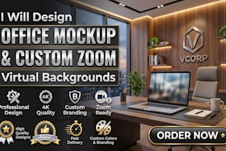 design office mockup and custom zoom virtual backgrounds
