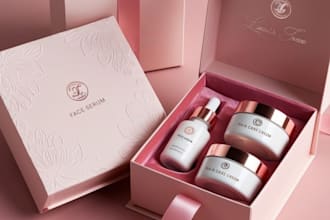 design skincare labels and gift set packaging with 3d mockups