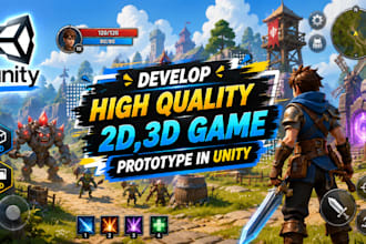 develop high quality 2d,3d game prototype in unity for you