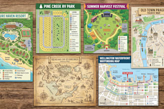 make resort, rv park, event, tourist, fantasy, and wayfinding maps
