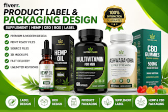 do product label design, design supplement, hemp product packaging box and label