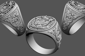 create custom monogram and family crest signet ring cad models and stl file