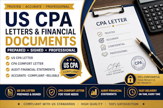 prepare and sign US CPA letter, CPA comfort and audit financial statements