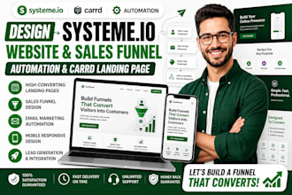 design systeme io website landing page sales funnel automation card landing page