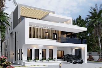 create photorealistic 3d exterior architectural rendering for house and villa