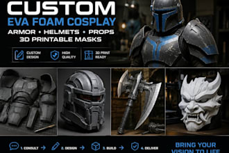 design custom eva foam cosplay armor, helmets, props and 3d printable masks