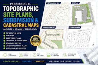 prepare topographic, site plans, subdivision and cadastral maps