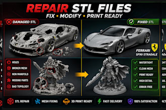 design fix edit modify stl file repair 3d scan cleanup stl obj file 3mf printing