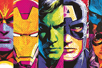 illustrate a superhero pop art portraits