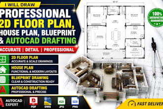 draw professional 2d floor plan, house plan, blueprint and autocad drafting