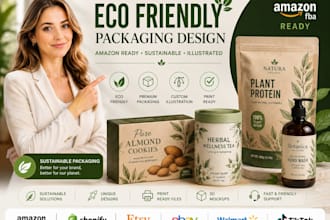 design amazon ready eco friendly product packaging, illustrated package design