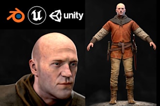 create 3d character model, rigging for games, animation, unity and unreal engine